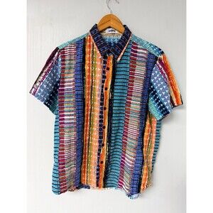 Vatpave Men's M Multicolor Geometric Stripe Short Sleeve Button Up Shirt